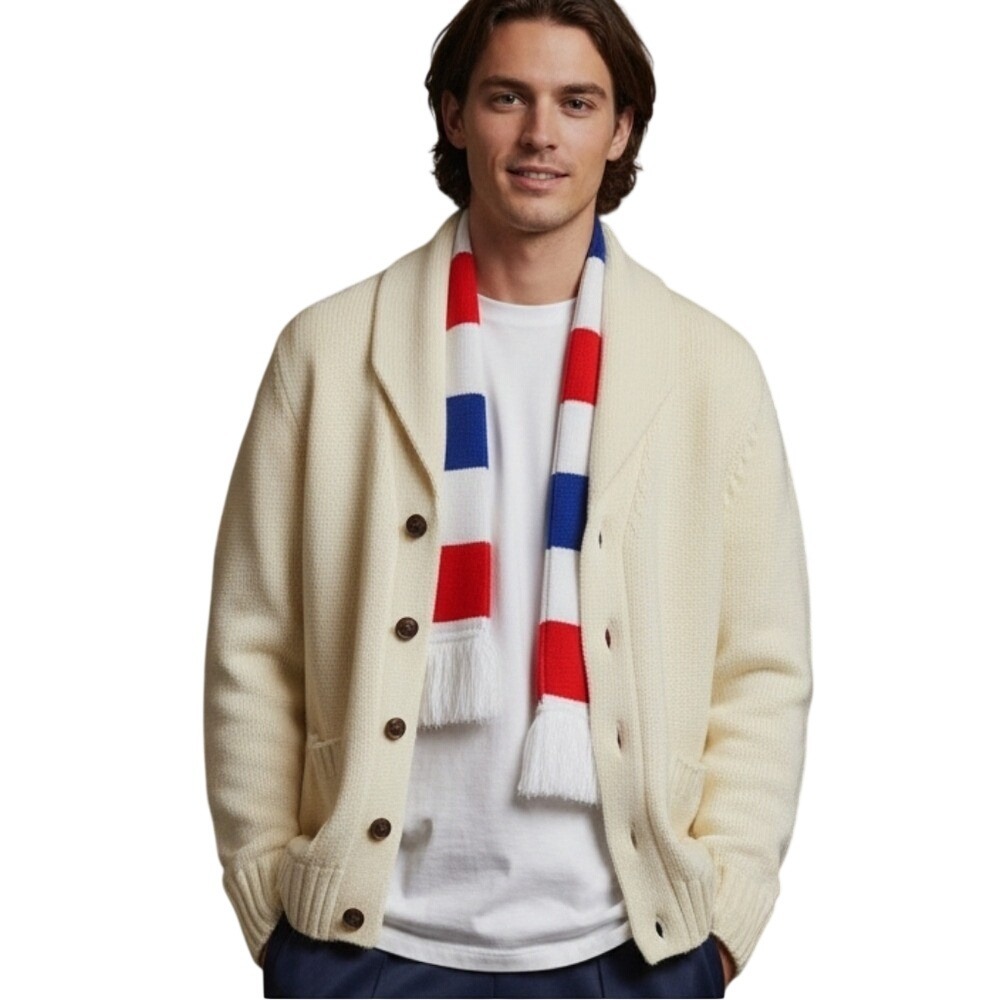 Vintage Herman Phillips Ivory Shawl Collar‎ Cardigan Sweater Preppy Heritage Med